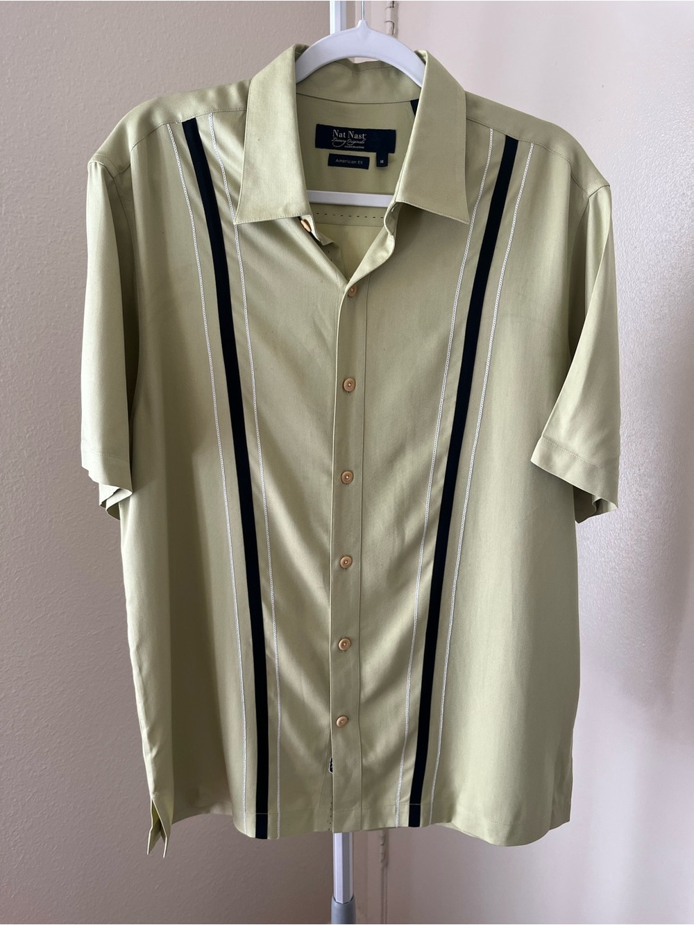 Nat Nast 100% Silk American Fit Short Sleeve Button Front Shirt Size M